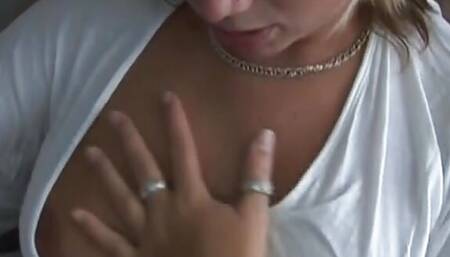 Curvy German blonde plays with big dildo after erotic solo shower