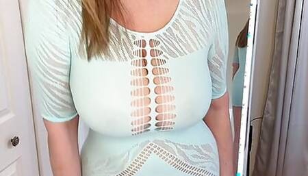 Natural Big Milf Milker Tits Just Shake Better - Sheer Blue Dress