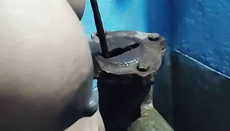Husband helps his wife bathing