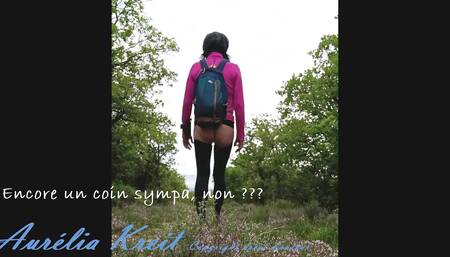 Transvestite on a hike shows off in the Dr&ocirc;me
