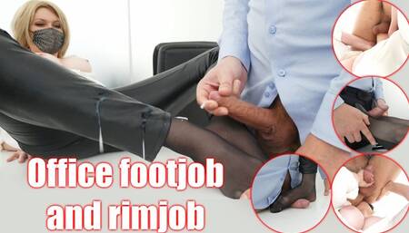 The boss loves to have fun with her subordinate, office footjob and rimjob