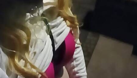 Kinky sissy masturbates riskily on the street in public