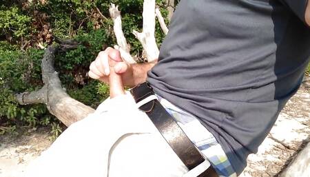 I masturbate outdoors in a woods while thinking about your big cock