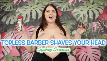 Topless Barber Shaves Your Head - A haircutting scene featuring: pov haircut, big tits, clippers, barber fetish, and shaving - 1080 MP4