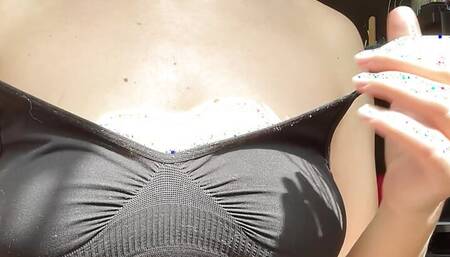 Russian mommy plays with her milky tits