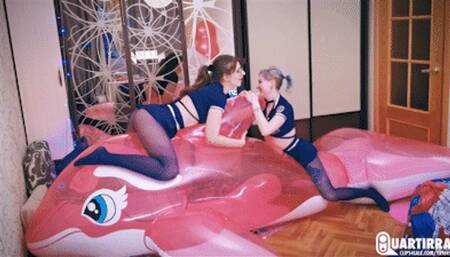 Q953 Cosette and Stasia seductively ride and deflate huge pink Orca nonpop - 480p