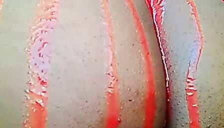 Ass hole close up Anal Masturbating with massage cream and Strawberry juice