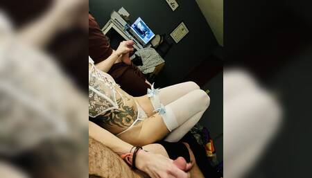 Wife in wedding lingerie gets bred by boyfriend, hubby cleans up