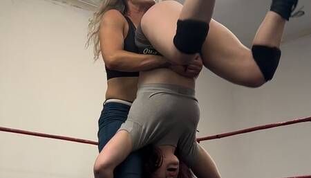 Blonde drops red head on her head multiple times