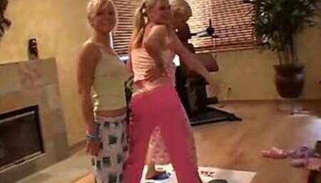 Teen pyjama party lesbos get naked together