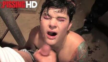 Chubby amateur sucking dick and being peed on