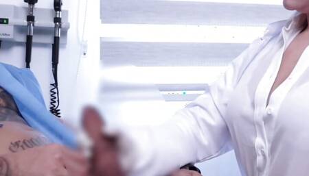 Dr. Adalet checks out patient with erectile disfunction, but makes him very hard and cum!