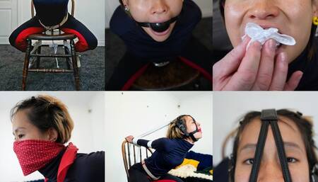 Young cute Chinese submissive girl in strict chair tie and multi gagged (wmv)