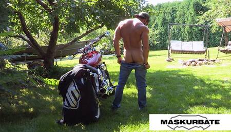 Sexy Zack Lemec Solo Outdoor Jerk On Motorcycle
