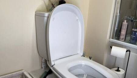 Girl peeing in grey thongs panties