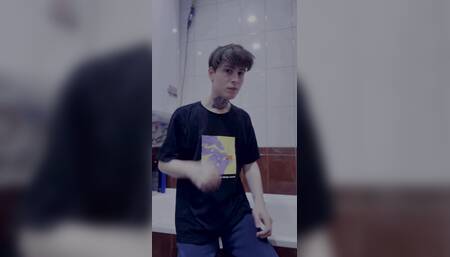 Black Haired Boy Has Fun Alone in the Bathroom