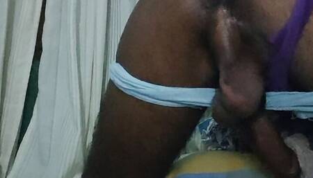 panty boy doing hand use cream for prostate massage in amazon position