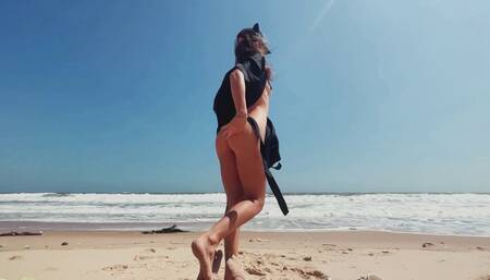 Nude Beach Public Masturbates of me- Teen Girl, caresses Feet, and Guy jerks off Dick and Cums