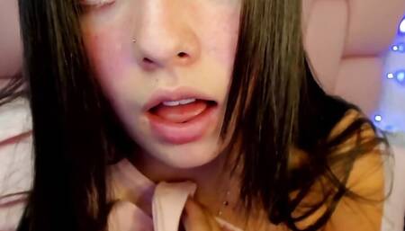 Sweet young girl with a pretty face writhes with pleasure and moans like the horny little whore she is while masturbating