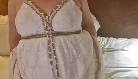 Pregnant milf 27 week does it herself in the hotel room.