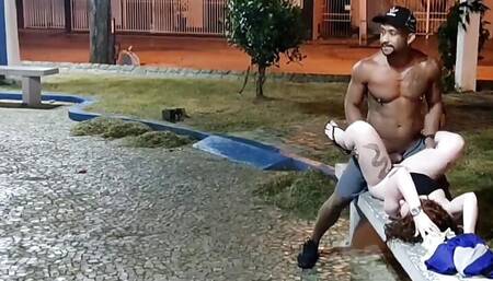 Valentine couple had their first adventure having sex in the public square in front of a church