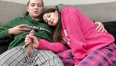 Handjob Cum Compilation - Little Step Sister Jerking Off Step Brother Big Dick For Cumshot