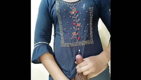Indian very cute and beautiful shemale jerking his dick