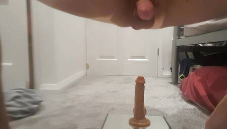 Licking up my cum fucking my dildo again