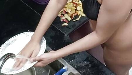 Weather is Hot Desi Housewife Working Nude in Kitchen Fucked By Husband