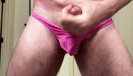 Wanking in Pink Thong and Cick Ring