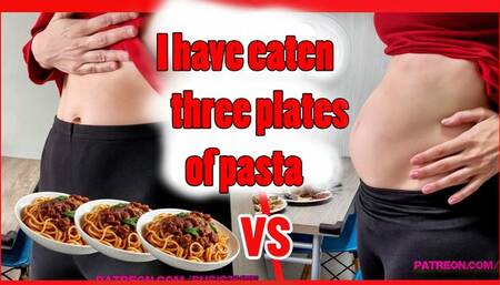 Stuffed belly with 3 bowls of noodles