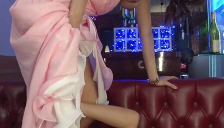 Japanese hot ass Mai Takizawa in pink dress fucks hard in a bar uncensored.