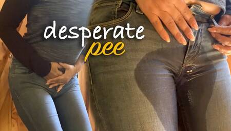 Jazmin couldn't hold it she pisses in her pants! Desperate Pee!