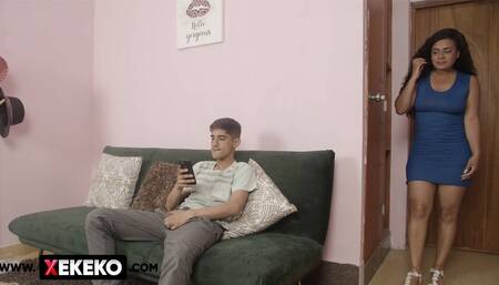 Latina milf seduces and gives her pussy to her little stepbrother.