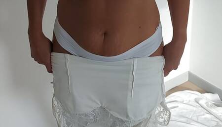 Smoking hot french milf strips to reveal her big natural tits and sexy holes.