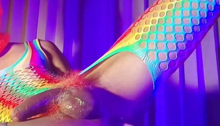 orange balaclava mask sissy trans dyed pubic hair fuck myself with dildo