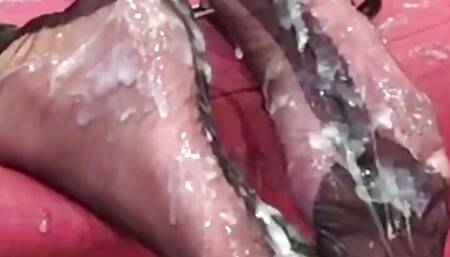 Massive Cum Load on My Stocking Feet