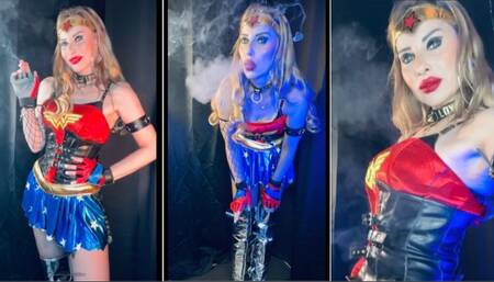 WonderWoman prepares her lungs for the next fight with a Marlboro 100