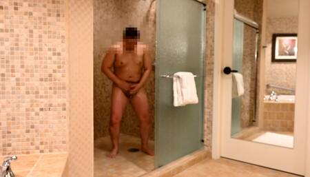 Asian Man Full Shower, Masturbation, and Cum