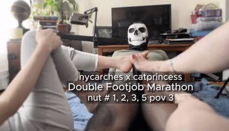 Cat Princess and NycArches Double Goddess Footjob Marathon, back to back nuts 1, 2, 3, 5 of 7, bbc toejob solejob, watch his face pov4
