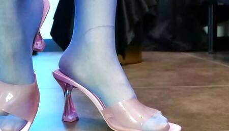 ASMR Squared low flat heels and stockings worship - foot fetish italian goddess femdom