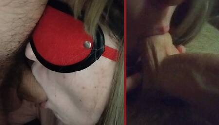Eye-Masked Girl Sucks Cock and Balls
