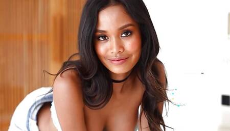 Horny Putri Cinta toying her wet bum hole with dildo