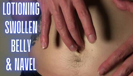 Lotioning my Swollen Stomach and Belly Button - full vid on ManyVids!