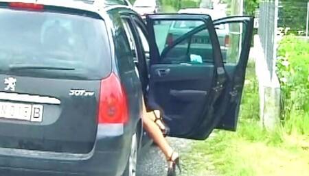 German chick with an amazing body rubbing her pussy outdoors