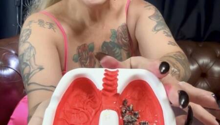 Darkside - Special custom - English subtitle - Red Marlboro - Pink doll, using a lung as an ashtray - Smoker's cough, Puffs in your face, Deep Inhales, Multiple pumps, Puffs, Nose exhales, Long pink dress, Lipstick pink, heavy makeup, Long black nails, Lo