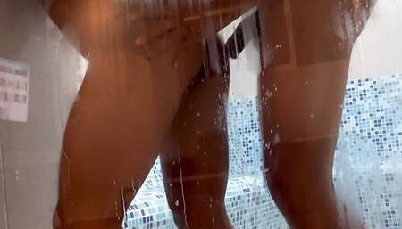 I fuck him in the bathrooms of the residential unit without getting caught