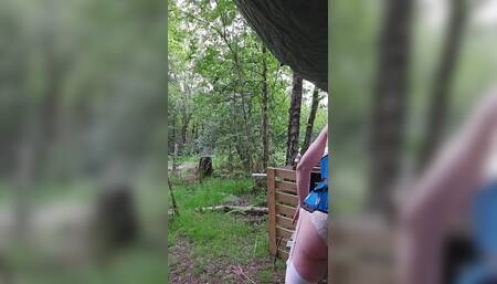 Putting my gorgeous dress on over my luxury lingerie in the woods