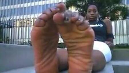 West Indies Negress shows her Big Black Feet and Soles