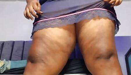 Thick Thighs Ebony Milf Tease and Masturbate in Sexy Lingerie